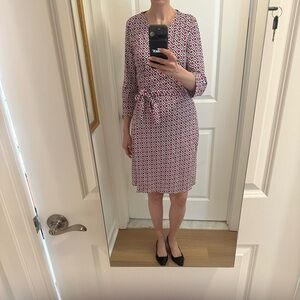 Diane Von Furstenberg Pink and White Geometric Tie-Waist Midi Dress sz 12 - 14